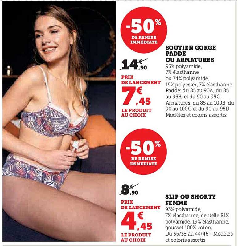 soutien gorge padde ou armatures slip ou shorty femme