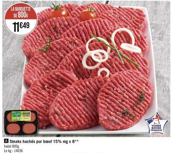 Steaks Hachés Pur Bœuf 15% Mg X8