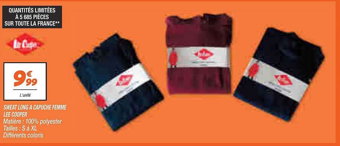 sweat long à capuche femme lee cooper