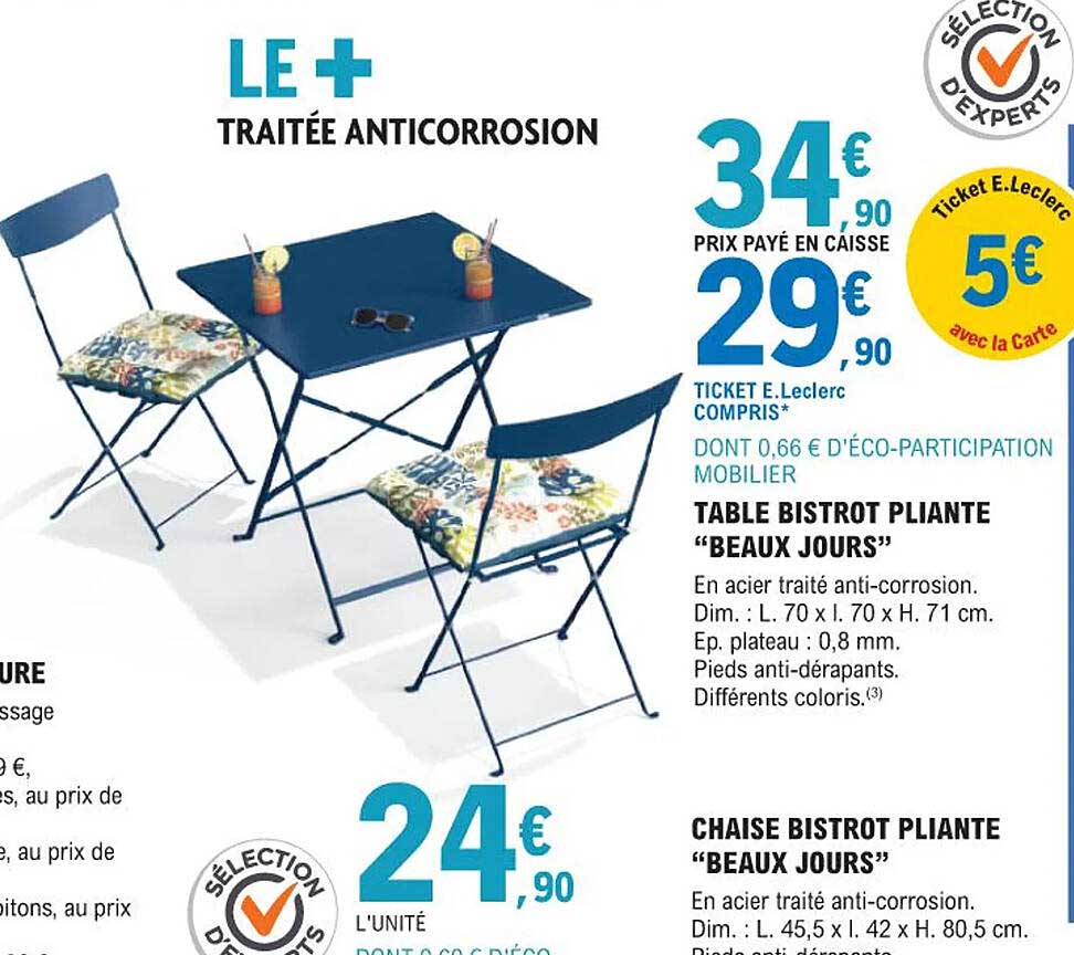 table bistrot pliante "beaux jours", chaise bistrot pliante "beaux jours"