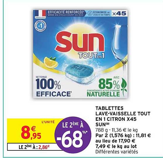 tablettes lave-vaisselle tout en 1 citron x45 sun