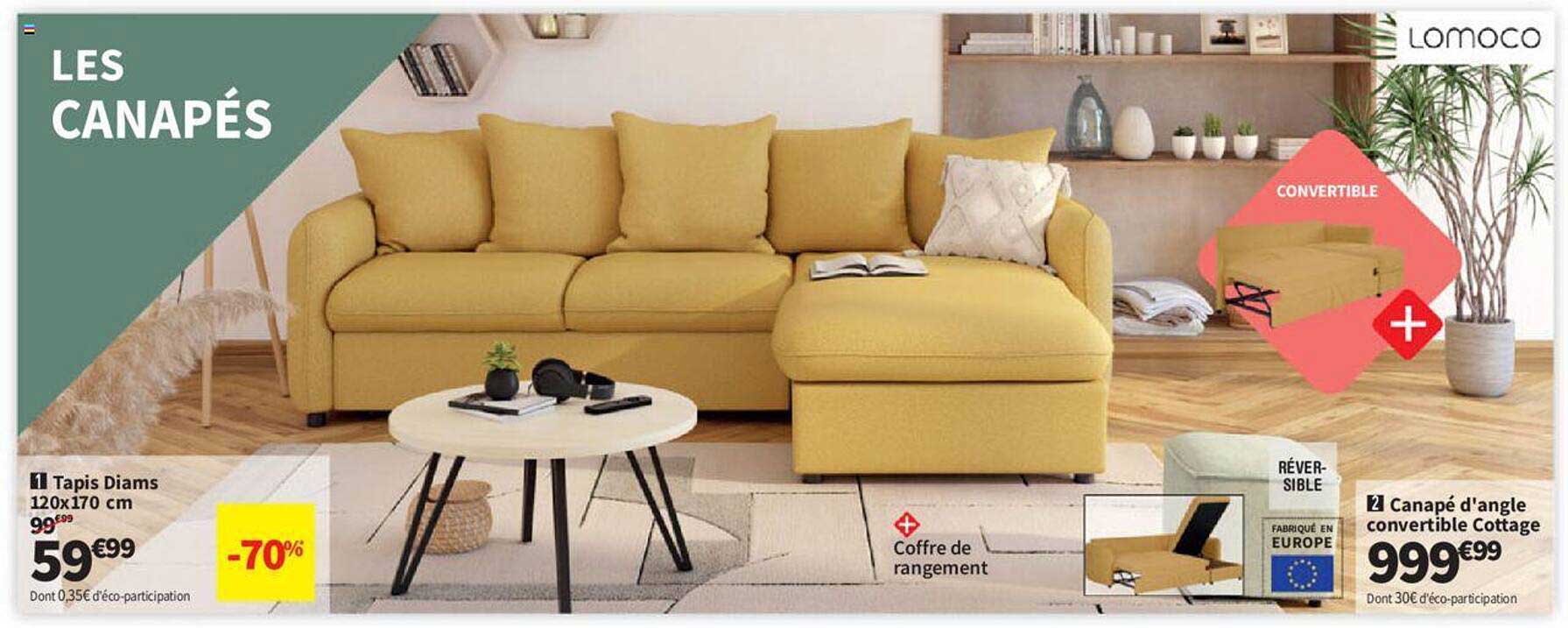 tapis diams 120 x 170 cm, canapé d'angle convertible cottage