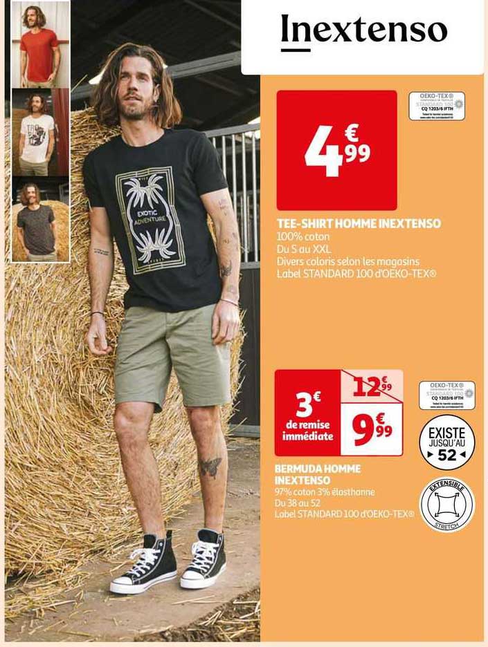 tee-shirt homme inextenso, bermuda homme inextenso