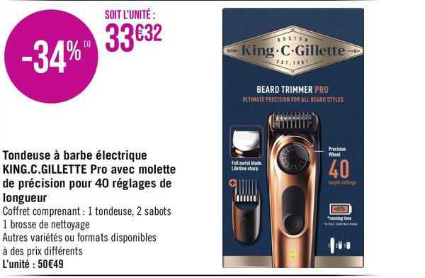 tondeuse à barbe électrique king.c.gillette pro avec molette de précision pour 40 réglages de longeur