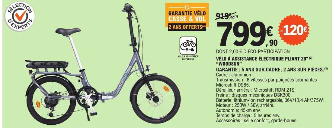 vélo à assistance électrique pliant 20" "woodsun"