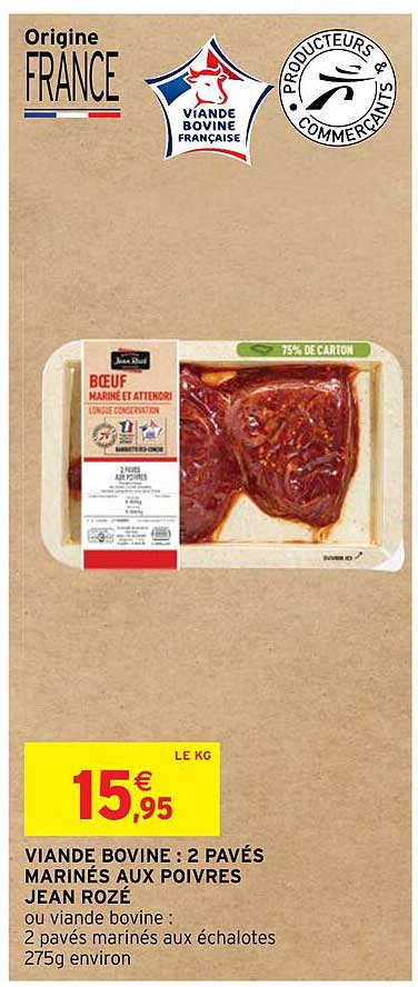 viande bovine : 2 pavés marinés aux poivres jean rozé