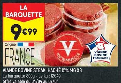 Viande Bovine Steak Haché 15% Mg X8