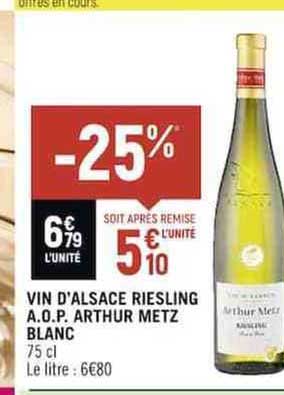 vin d'alsace riesling a.o.p. arthur metz blanc