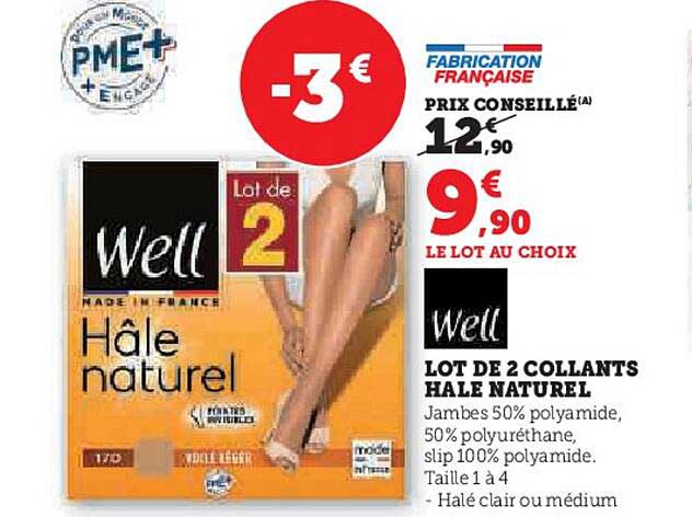 well lot de 2 collants hale naturel