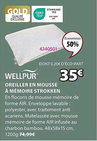 wellpur oreiller en mousse à mémoires strokken