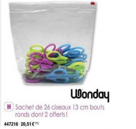 wonday sachet de 26 ciseaux 13 cm bouts ronds dont 2 offerts!