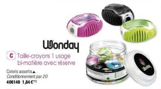 wonday taille-crayons 1 usage bi-matière avec réserve