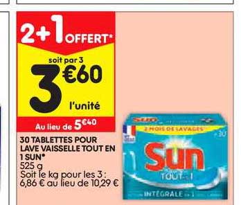 30 tablettes pour lave vaisselle tout en 1 sun