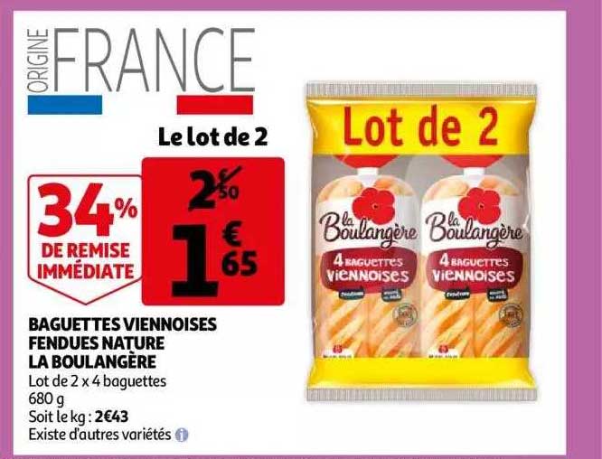 baguettes viennoises fendues nature la boulangère