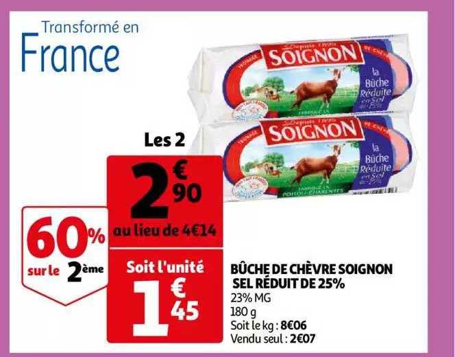 bûche de chèvre soignon sel réduit de 25%
