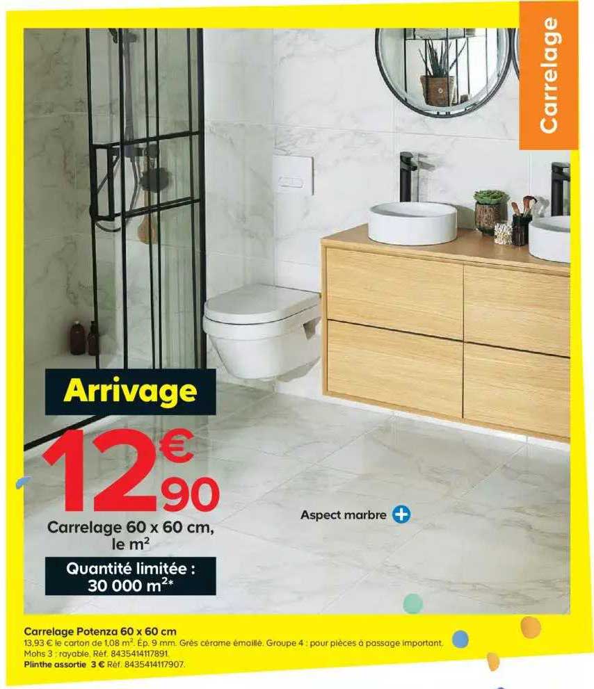 carrelage potenza 60 x 60 cm, plinthe assortie