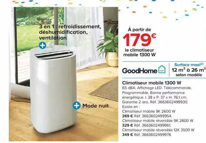 Climatiseur Mobile 1300 W Goodhome