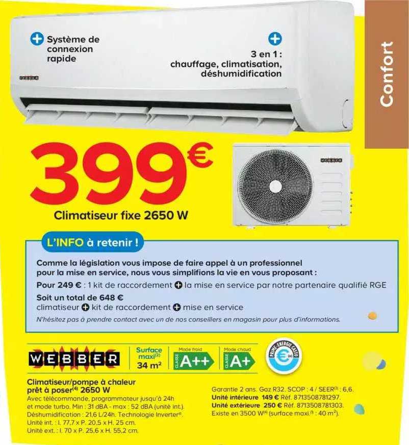 climatiseur-pompe à chaleur prêt à poser 2650 w webber