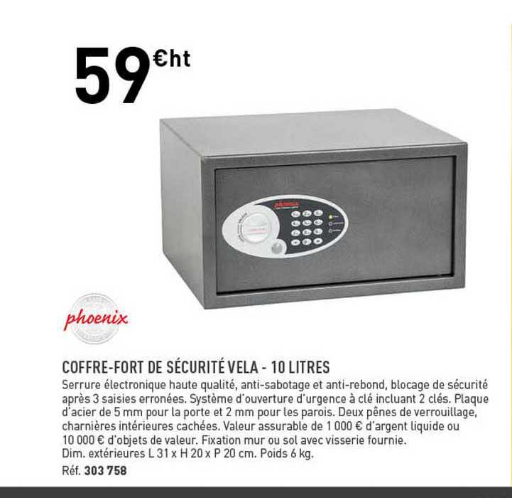 coffre-fort de sécurité vela - 10 litres phoenix