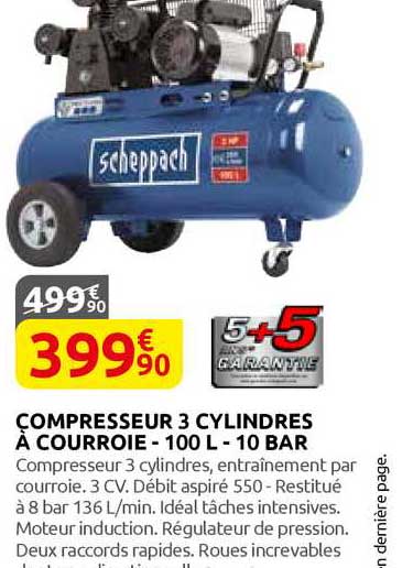 compresseur 3 cylindres à courroie - 100 l - 10 bar