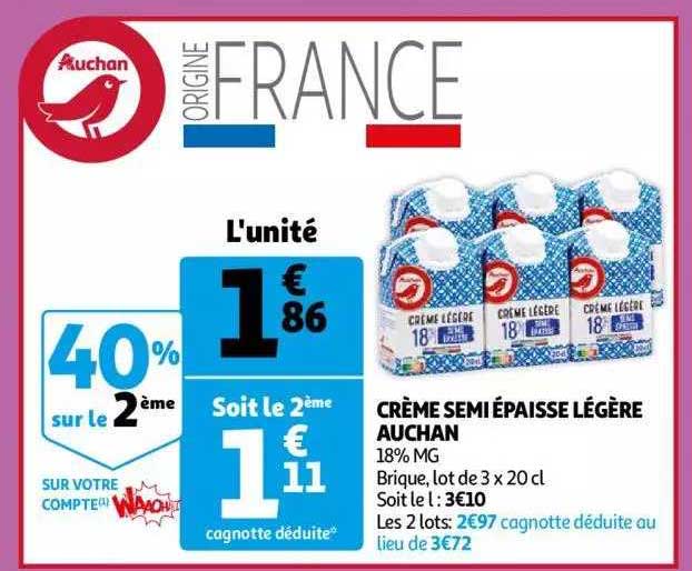 crème semi épaisse légère auchan