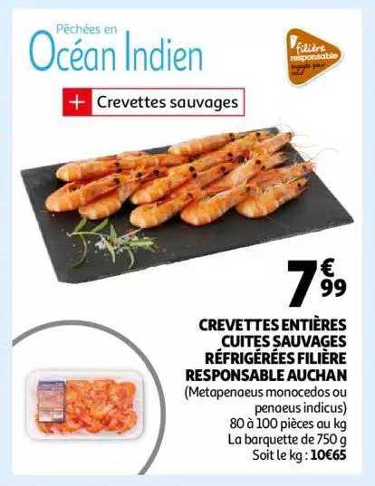 Crevettes Entières Cuites Sauvages Réfrigérées Filière Responsable Auchan