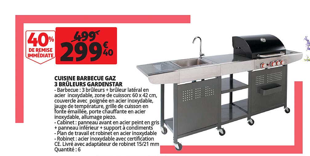 Cuisine Barbeque Gaz 3 Bruleurs Gardenstar
