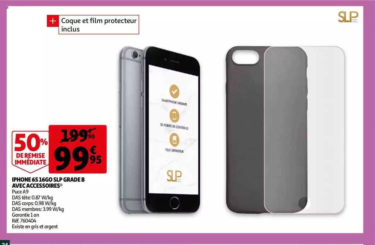 iphone 6s 16go slp grade b avec accessoires