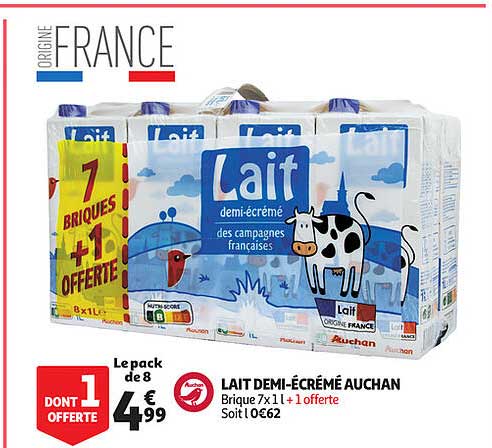 Lait Demi-Ecreme Auchan
