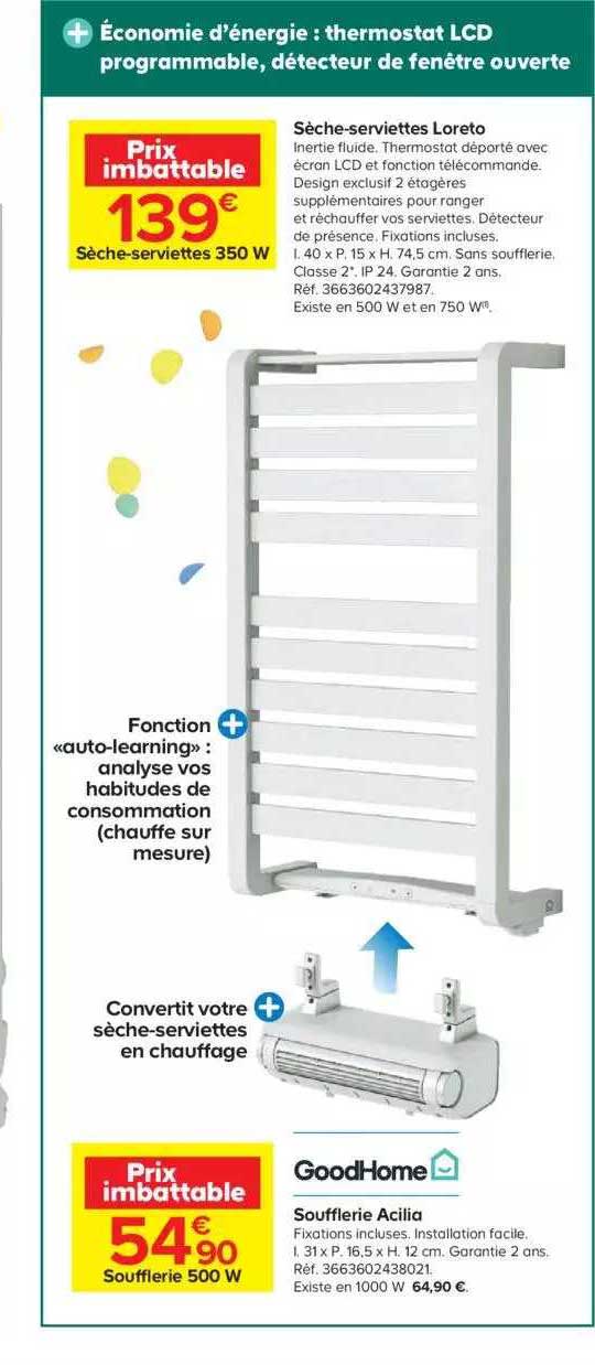 sèche-serviette loreto, soufflerie acilia goodhome