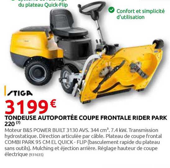 tondeuse autoportée coupe frontale rider park 220 stiga