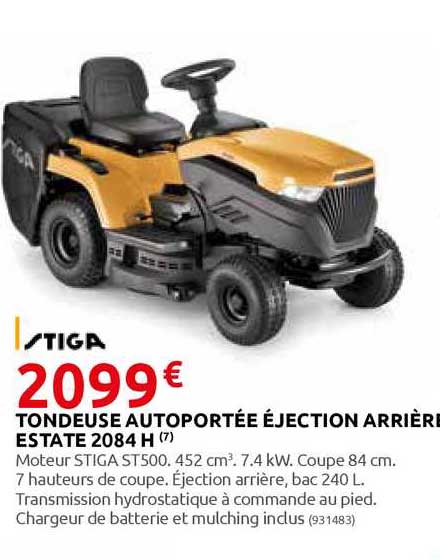 tondeuse autoportée éjection arrière estate 2084 h stiga