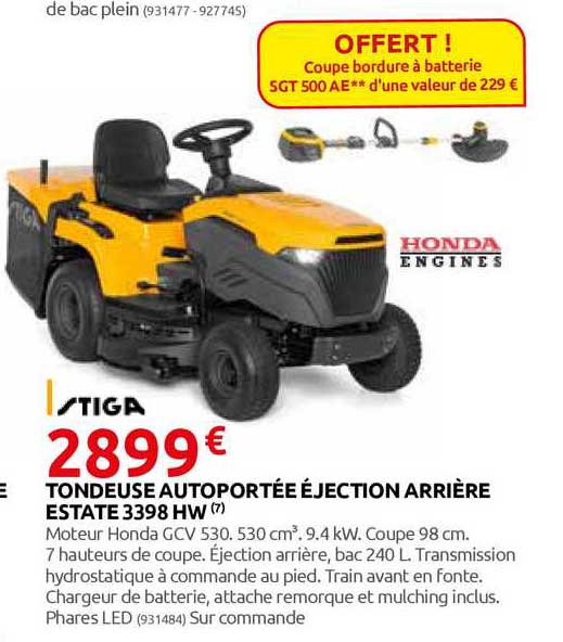 tondeuse autoportée éjection arrière estate 3398 hw stiga