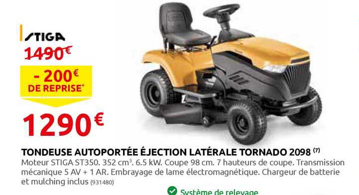 tondeuse autoportée éjection latérale tornado 2098