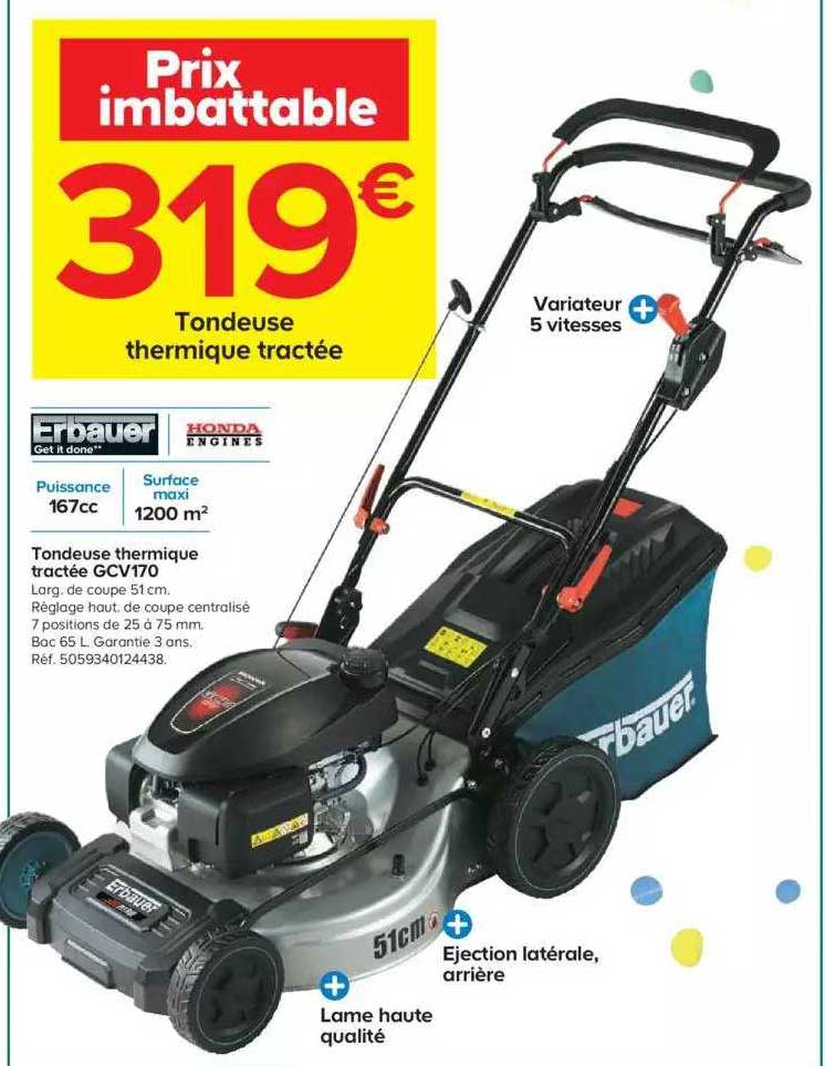 Tondeuse Thermique Tractée Gcv170 Erbauer
