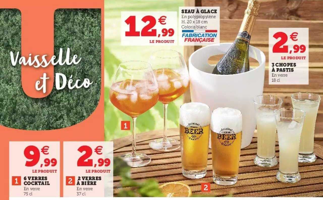6 Verres Cocktail, 2 Verres à Bière, Seau à Glace, 3 Chopes à Pastis