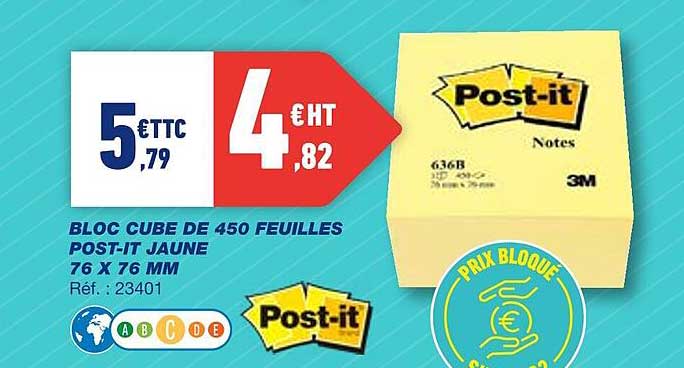 Bloc Cube De 450 Feuilles Post-it Jaune 76 X 76 Mm
