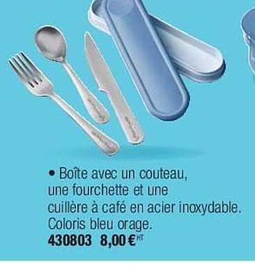 boîte avec un couteau une fourchette et une cuillière à café en acier inoxydable