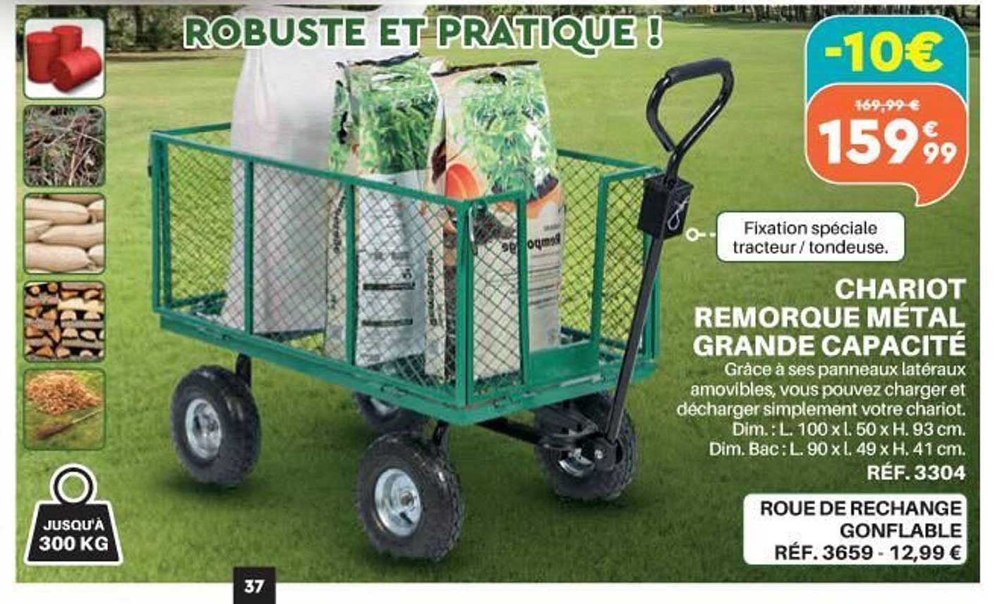 chariot remorque métal grande capacité