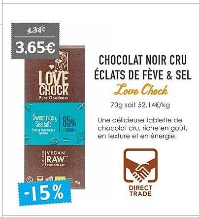 chocolat noir cru éclats de fève & sel love chock
