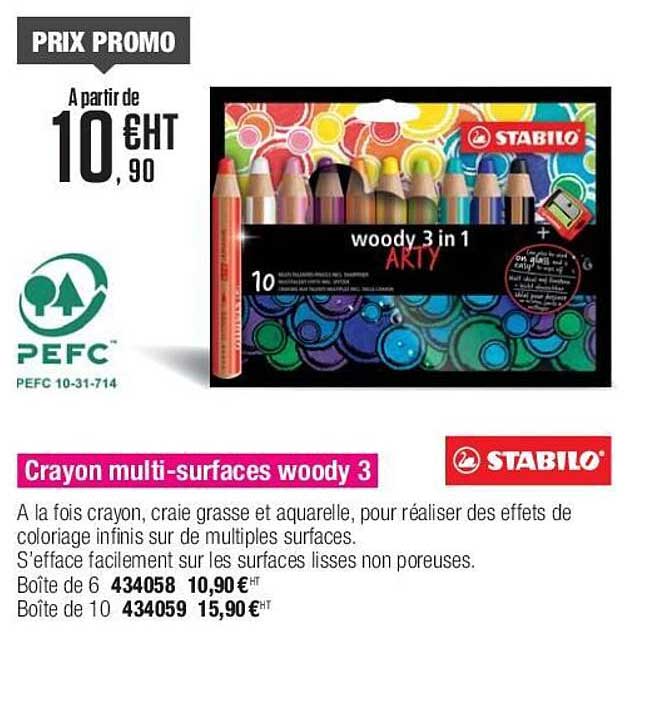 crayon multi-surfaces woody 3 stabilo