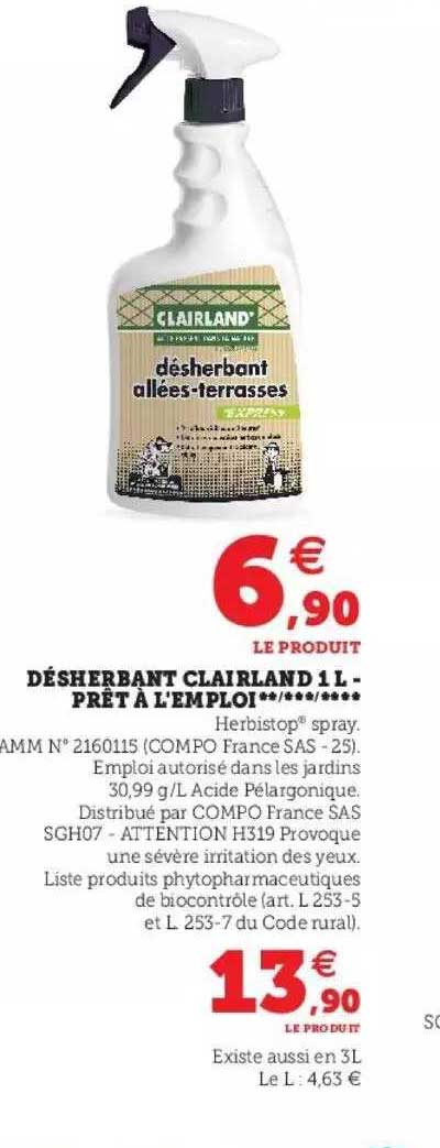 désherbant clairland 1 l - prêt à l'emploi