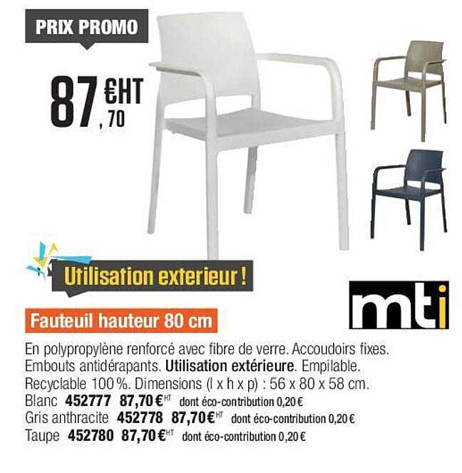 fauteuil hauteur 80 cm mti