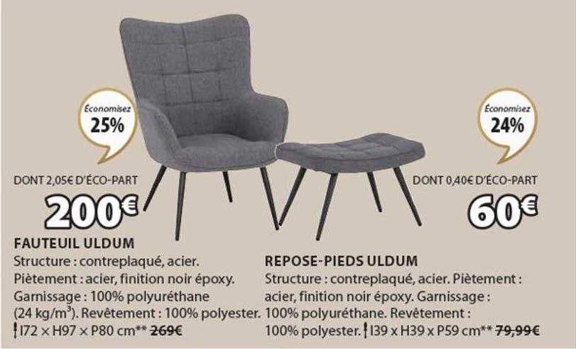 fauteuil uldum, repose-pieds uldum