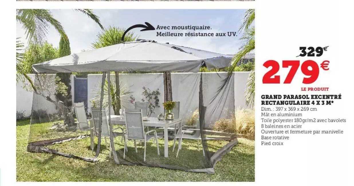 grand parasol excentré rectangulaire 4 x 3 m