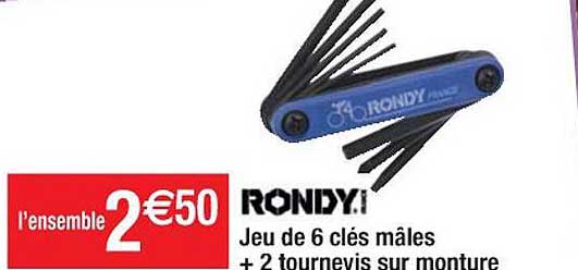 jeu de 6 clés mâles + 2 tournevis sur monture rondy