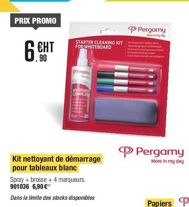 kit nettoyant de démarrage pour tableaux blanc pergamy