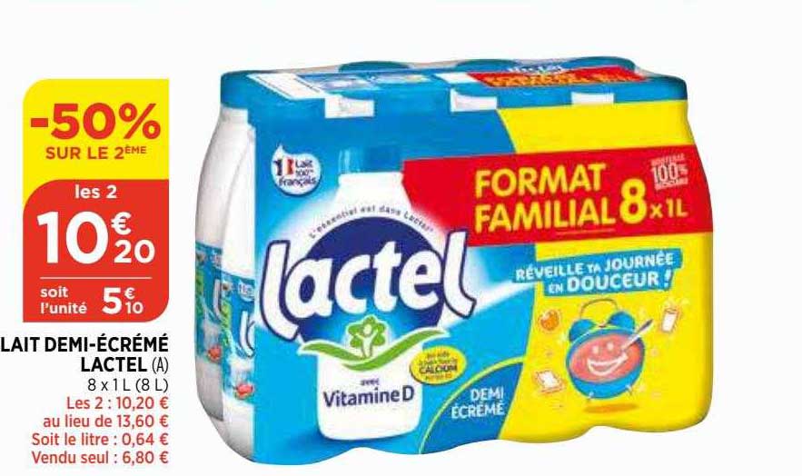 Lait Demi-écrémé Lactel