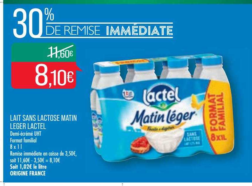 lait sans lactose matin leger lactel