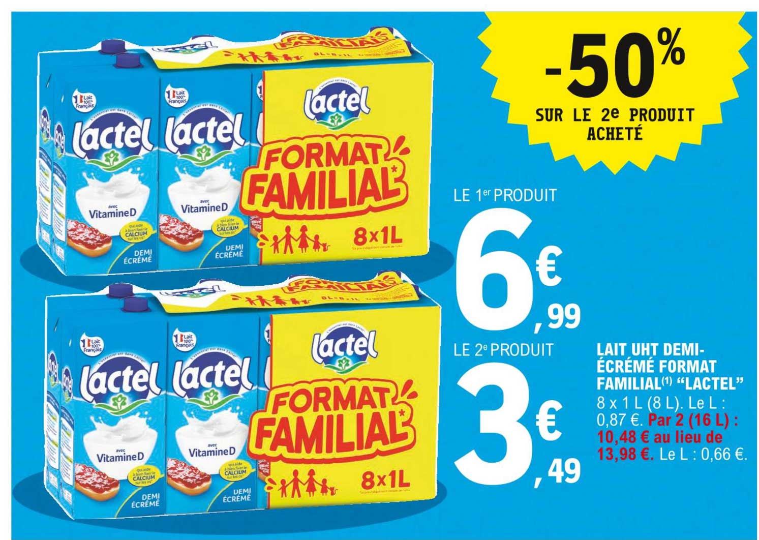 lait uht demi-écrémé format familial "lactel"